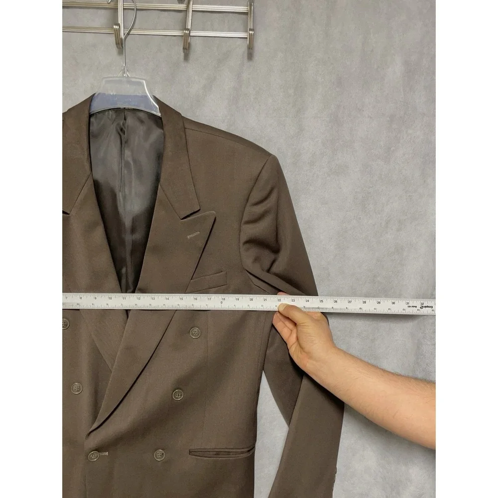 Paulo Solari Suit Men 42L Brown Athletic Fit Double Breasted Wool 34X32 P Luxury